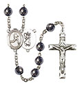 St. Christopher/Track &amp; Field 8mm Hematite Rosary R6003S-8149