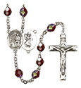 St. Christopher/Karate 7mm Garnet Aurora Borealis Rosary R6008GTS-8515
