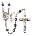 St. Christopher/Motorcycle 6mm Hematite Rosary R6002S-8185