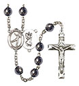 St. Christopher/Figure Skating 8mm Hematite Rosary R6003S-8139