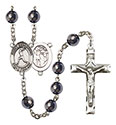 St. Sebastian/Baseball 8mm Hematite Rosary R6003S-8160