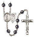 St. Sebastian/Lacrosse 8mm Hematite Rosary R6003S-8174