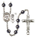 St. Christopher/Field Hockey 8mm Hematite Rosary R6003S-8195