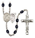 St. Sebastian/Wrestling 8x6mm Black Onyx Rosary R6006S-8171