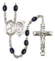 St. Sebastian/Figure Skating 8x6mm Black Onyx Rosary R6006S-8177