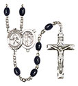 St. Sebastian/Field Hockey 8x6mm Black Onyx Rosary R6006S-8178