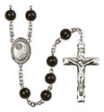 Footprints/Cross 7mm Black Onyx Rosary R6007S-8237