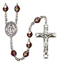 Virgen Milagrosa 7mm Garnet Aurora Borealis Rosary R6008GTS-8078SP