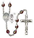 St. Christopher/Lacrosse 7mm Garnet Aurora Borealis Rosary R6008GTS-8516